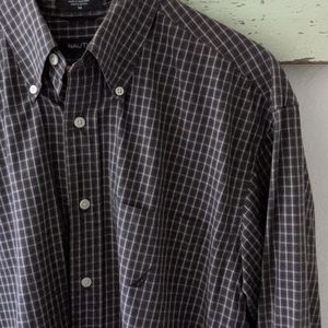 NAUTICA I Men's Casual Brown and Blue Plaid Button-Down Shirt, M